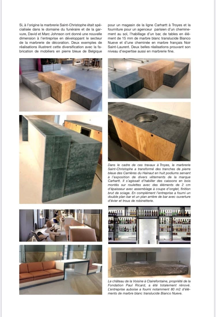 Réalisations de marbrerie de décoration en pierre bleue de Belgique